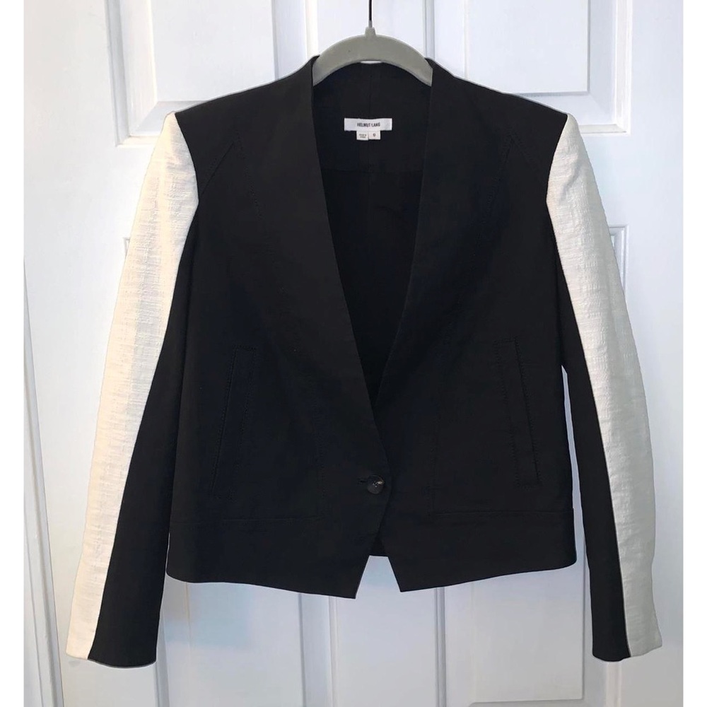 Helmut Lang Black & White Crepe Colorblock Jacket Blazer -Size 4